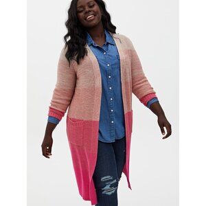 Torrid Ombre Stripe Slouchy Duster Sweater Womens 1X Pink Cotton Cozy Staple NEW